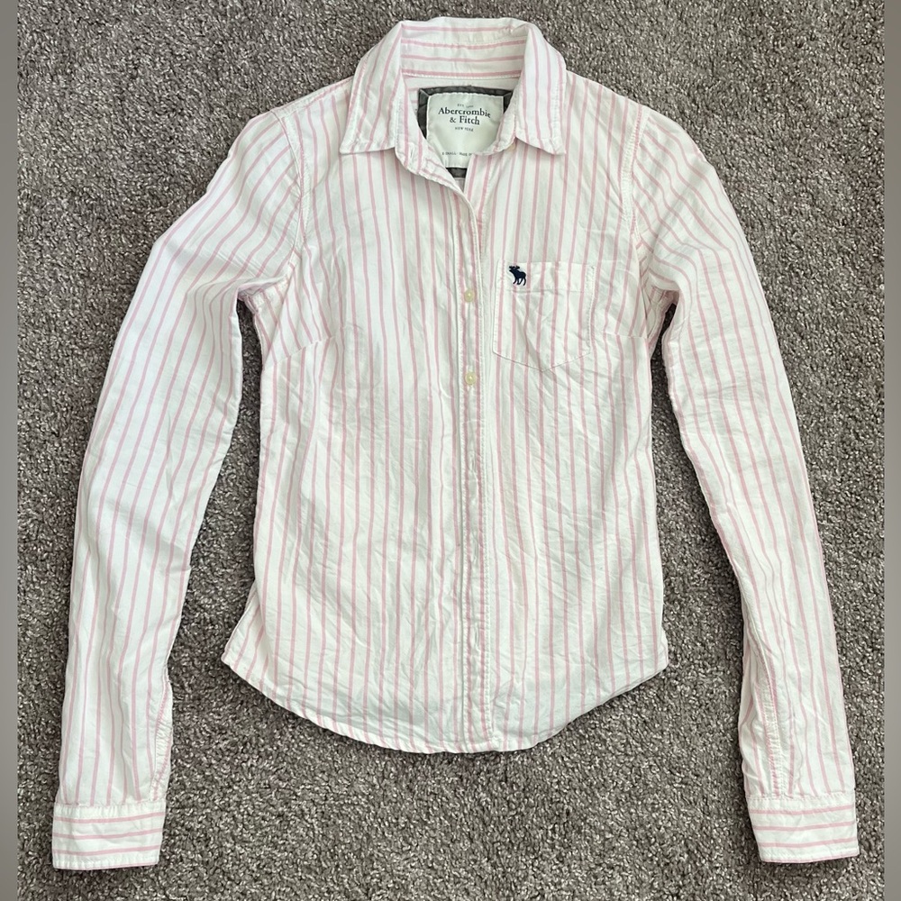 Vintage Y2K Abercrombie & Fitch Blue & White Striped Womens Button Up Shirt